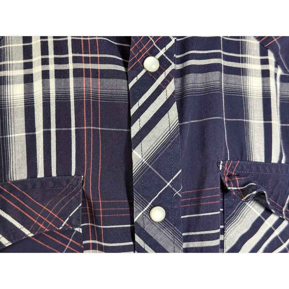 Gioberti Western Shirt Mens XL Navy Blue Plaid Short Sleeve Pearl Snap Yoke - Picture 3 of 5